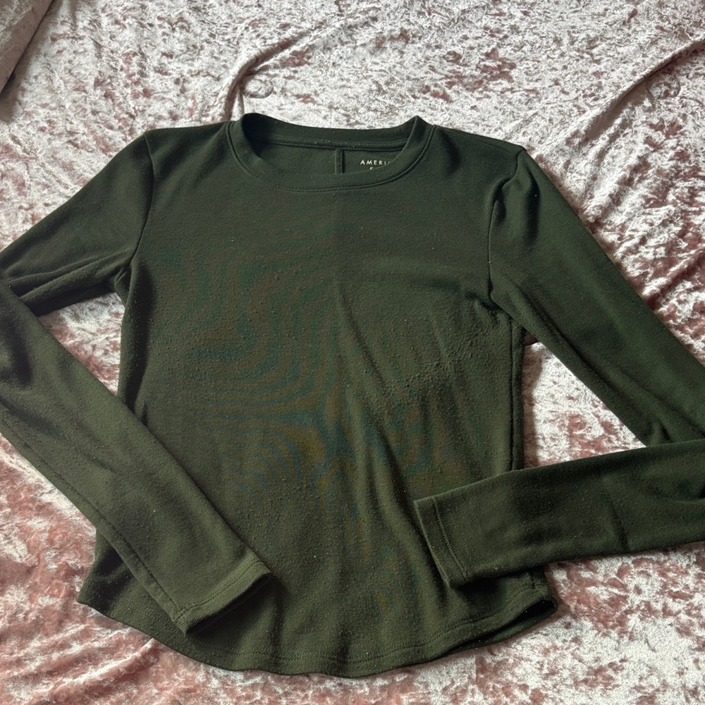 American Eagle Olive Green Long Sleeve Crewneck Top